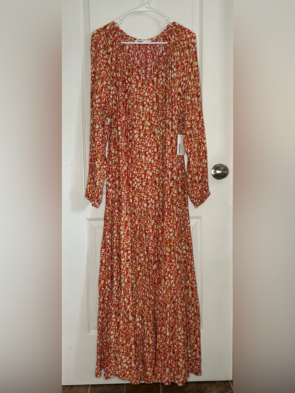 Sonoma NWT Fall Cottagecore Long Sleeve Orange Floral Maxi Flowy Dress Sz XL